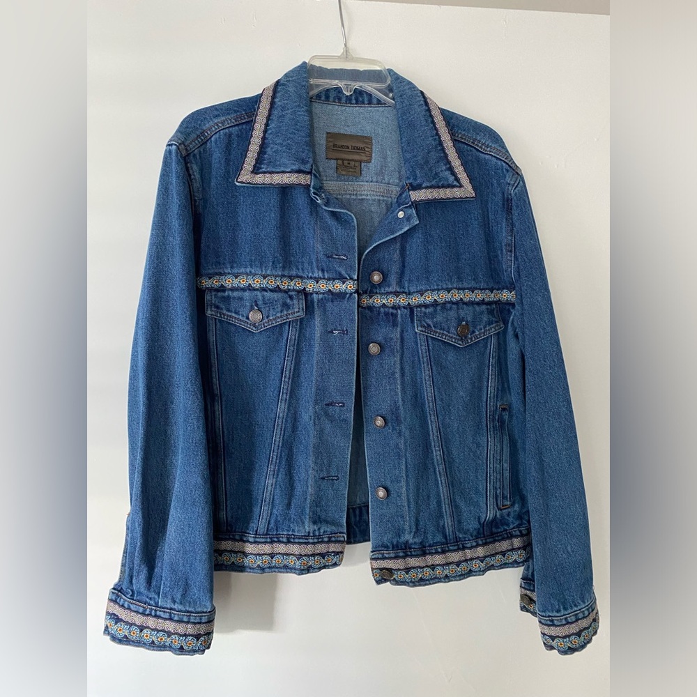 Vintage Brandon Thomas jean jacket with colorful accents!
